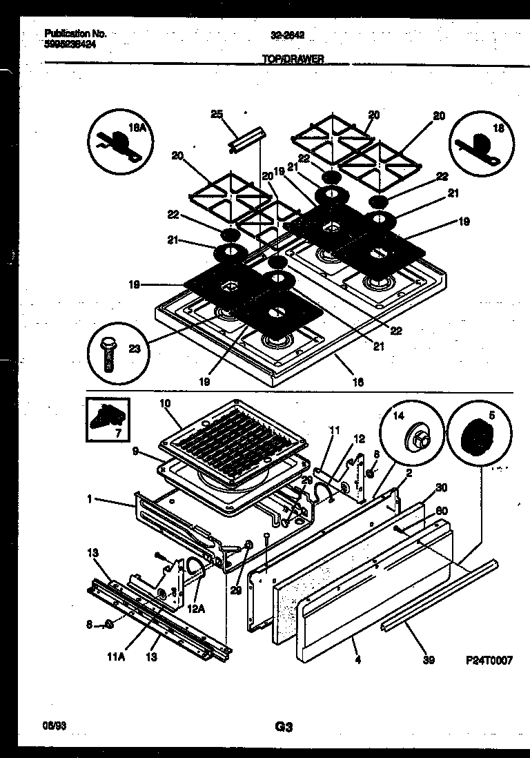 Cooktop and broiler drawer parts