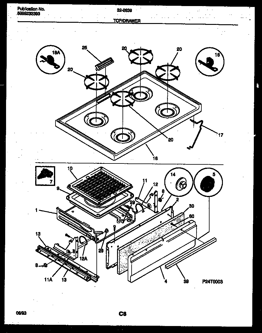 Cooktop and broiler drawer parts