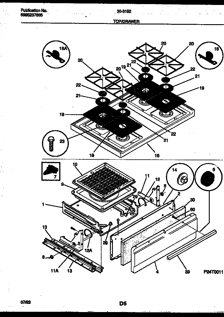 Cooktop and broiler drawer parts