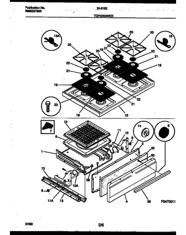 Cooktop and broiler drawer parts