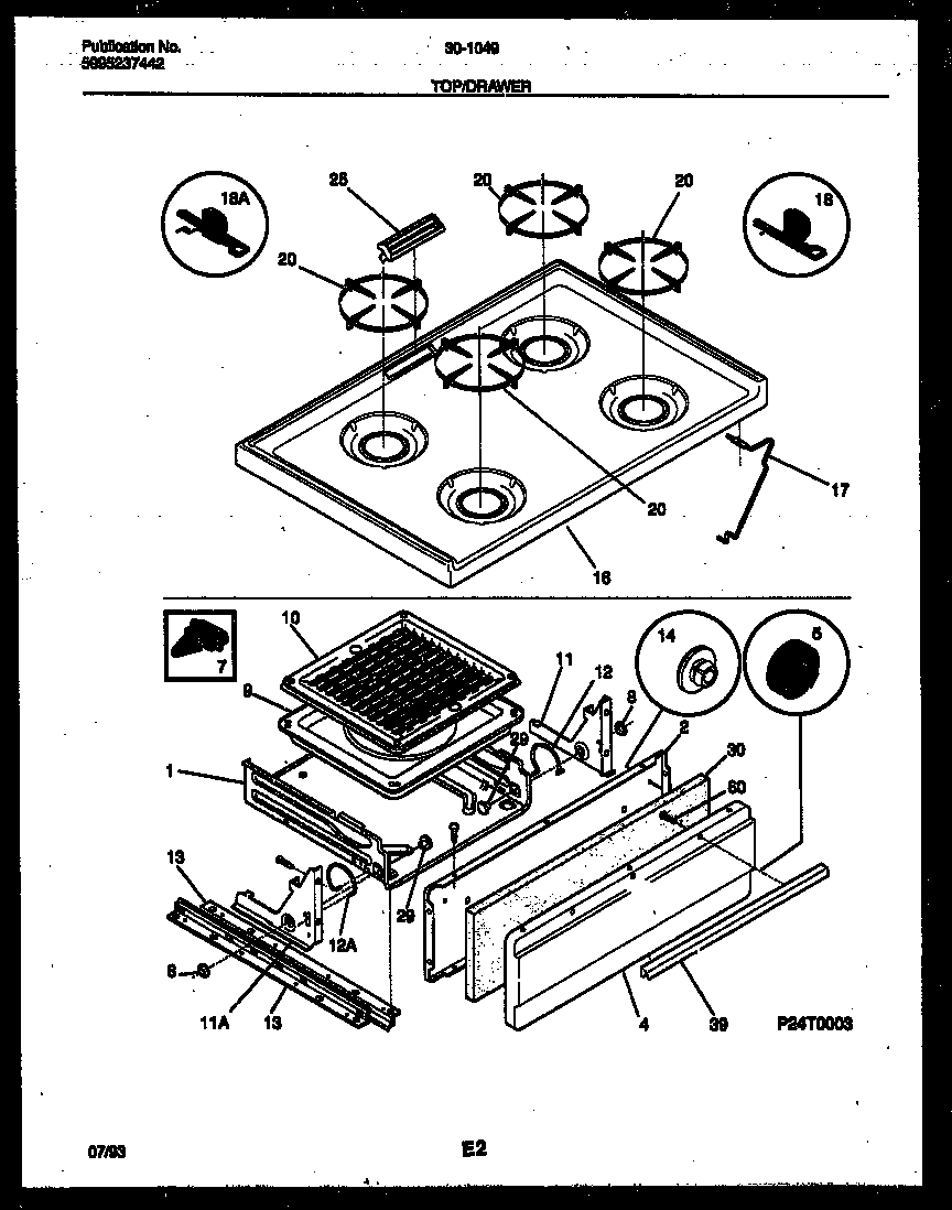 Cooktop and broiler drawer parts