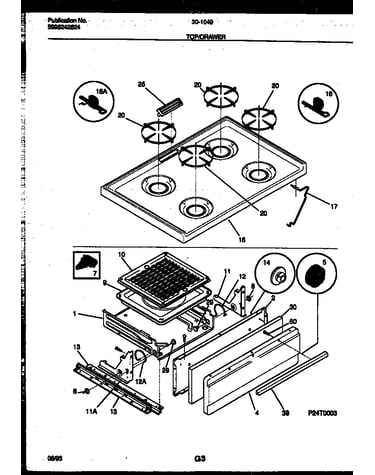 Cooktop and broiler drawer parts