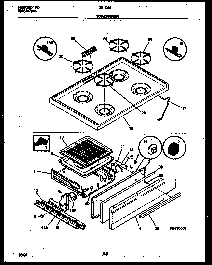 Cooktop and broiler drawer parts