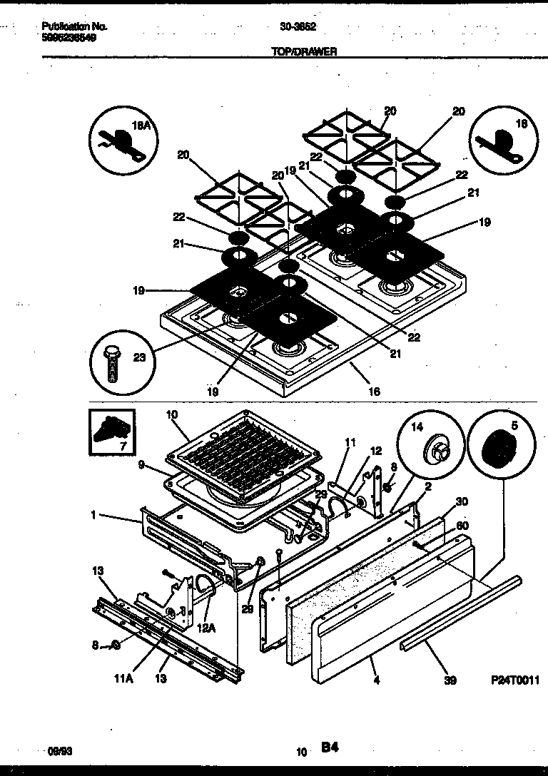 Cooktop and broiler drawer parts