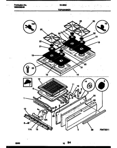 Cooktop and broiler drawer parts