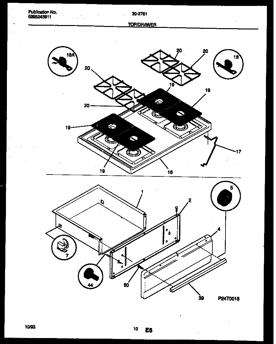 Cooktop and drawer parts