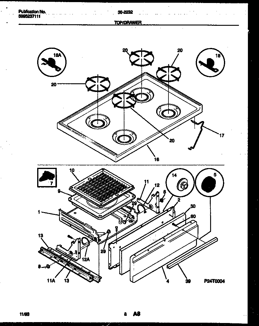 Cooktop and broiler drawer parts