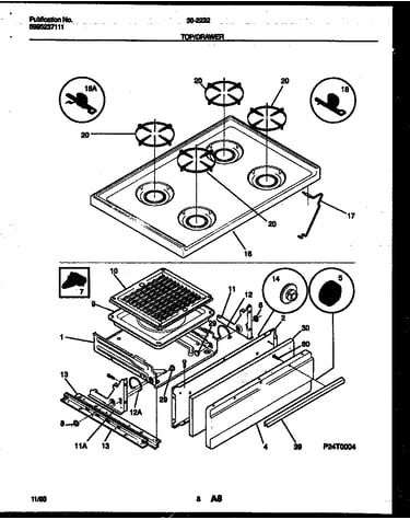 Cooktop and broiler drawer parts