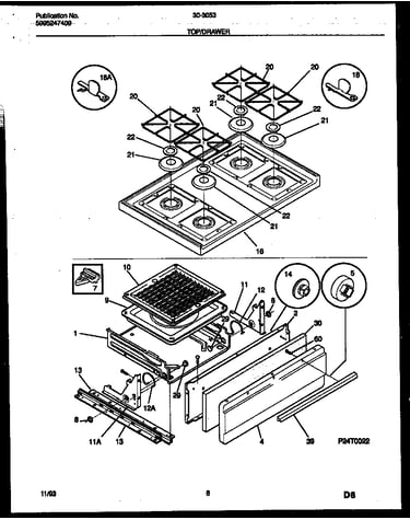 Cooktop and broiler drawer parts