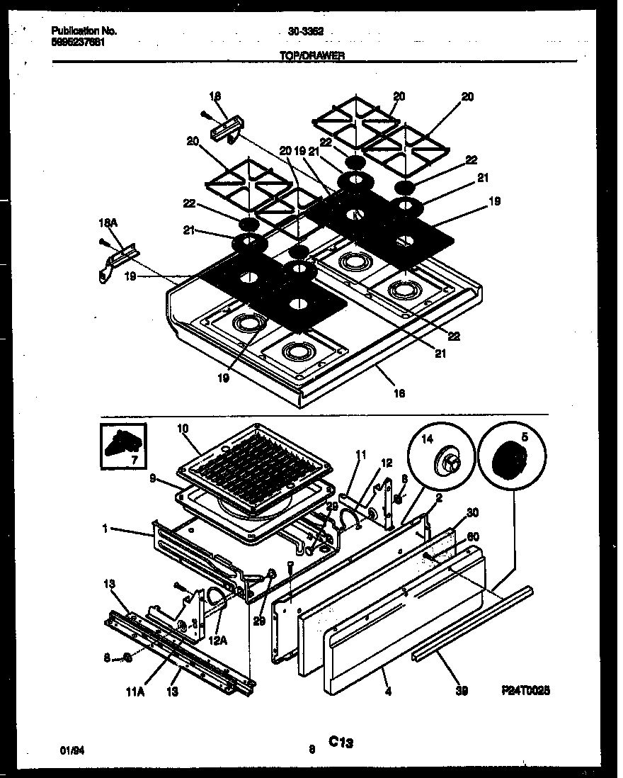 Cooktop and broiler drawer parts