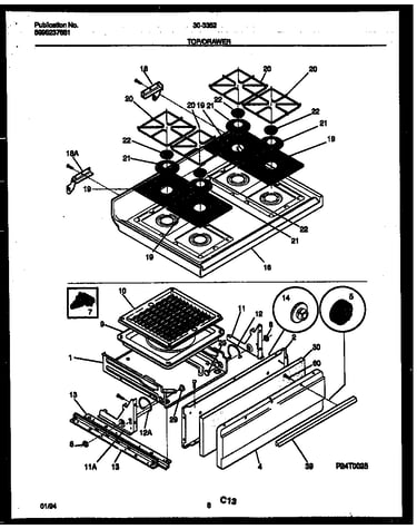 Cooktop and broiler drawer parts