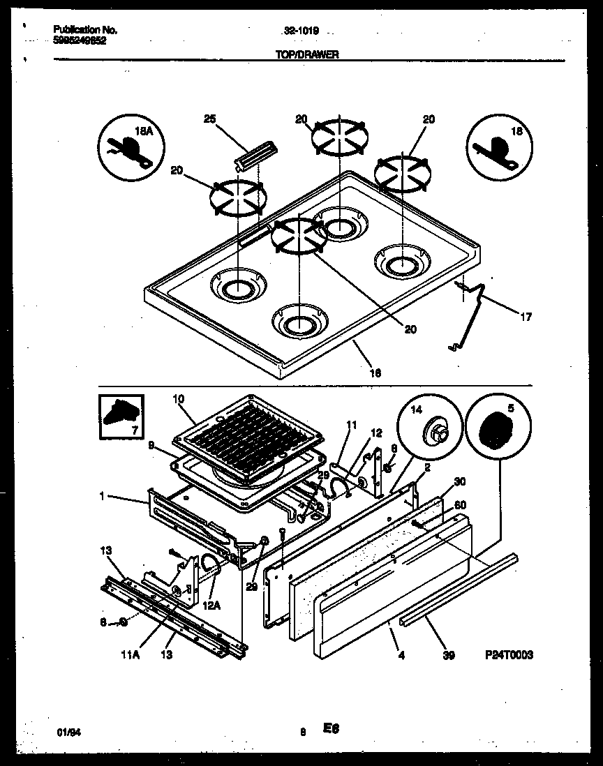 COOKTOP AND BROILER DRAWER PARTS