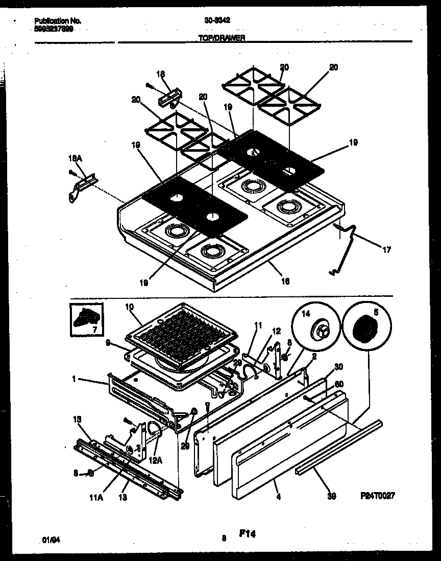 Cooktop and broiler drawer parts