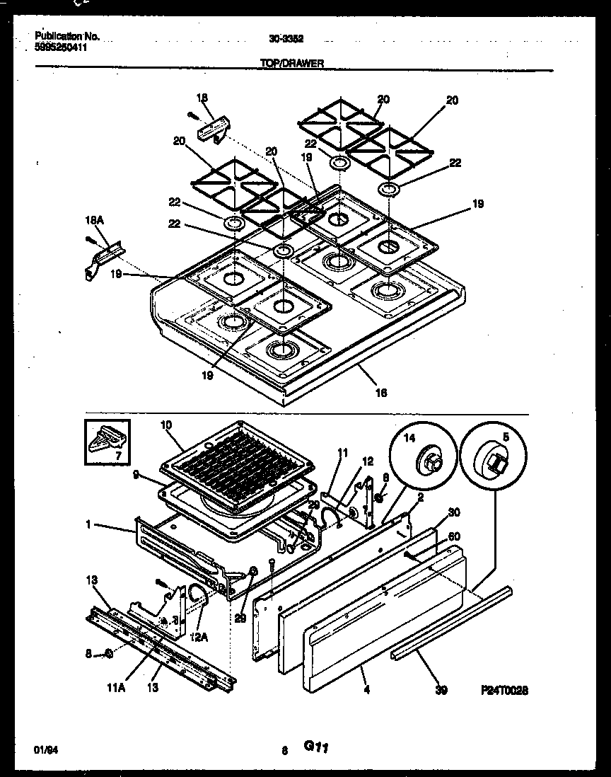 Cooktop and broiler drawer parts