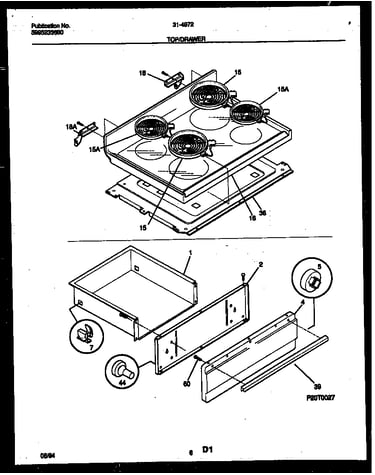 Cooktop and drawer parts