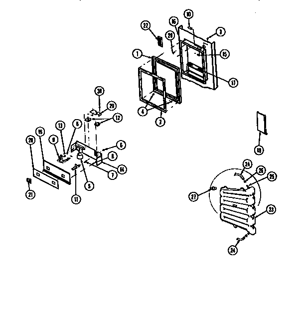 Ice door, dispenser and water tank