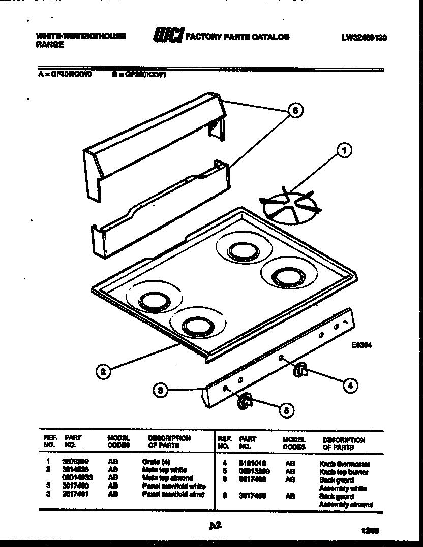 BACKGUARD AND COOKTOP PARTS