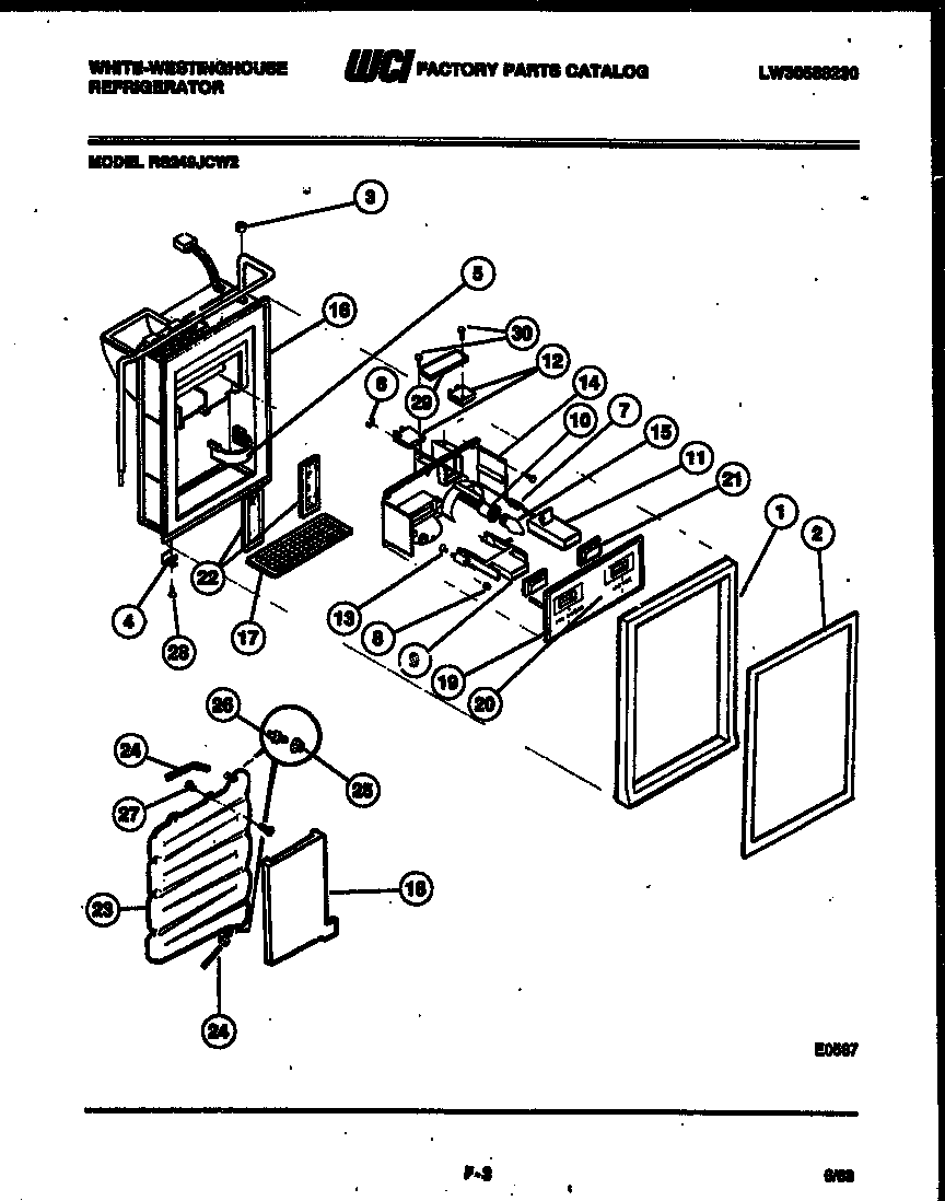 Ice door, dispenser and water tank