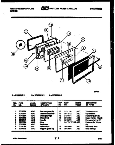 Upper oven door parts