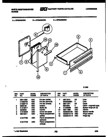 Drawer and panel compartment parts