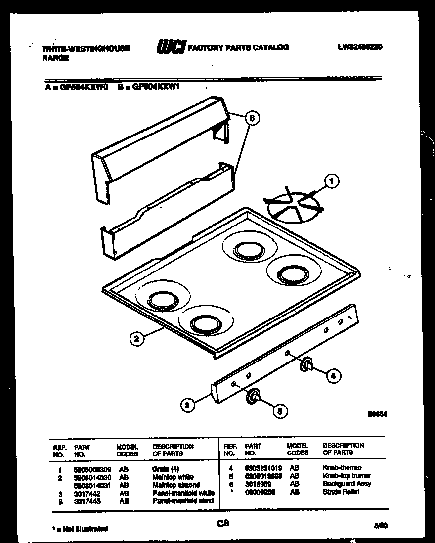 Cooktop parts and backguard