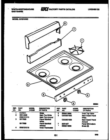 Backguard and cooktop parts