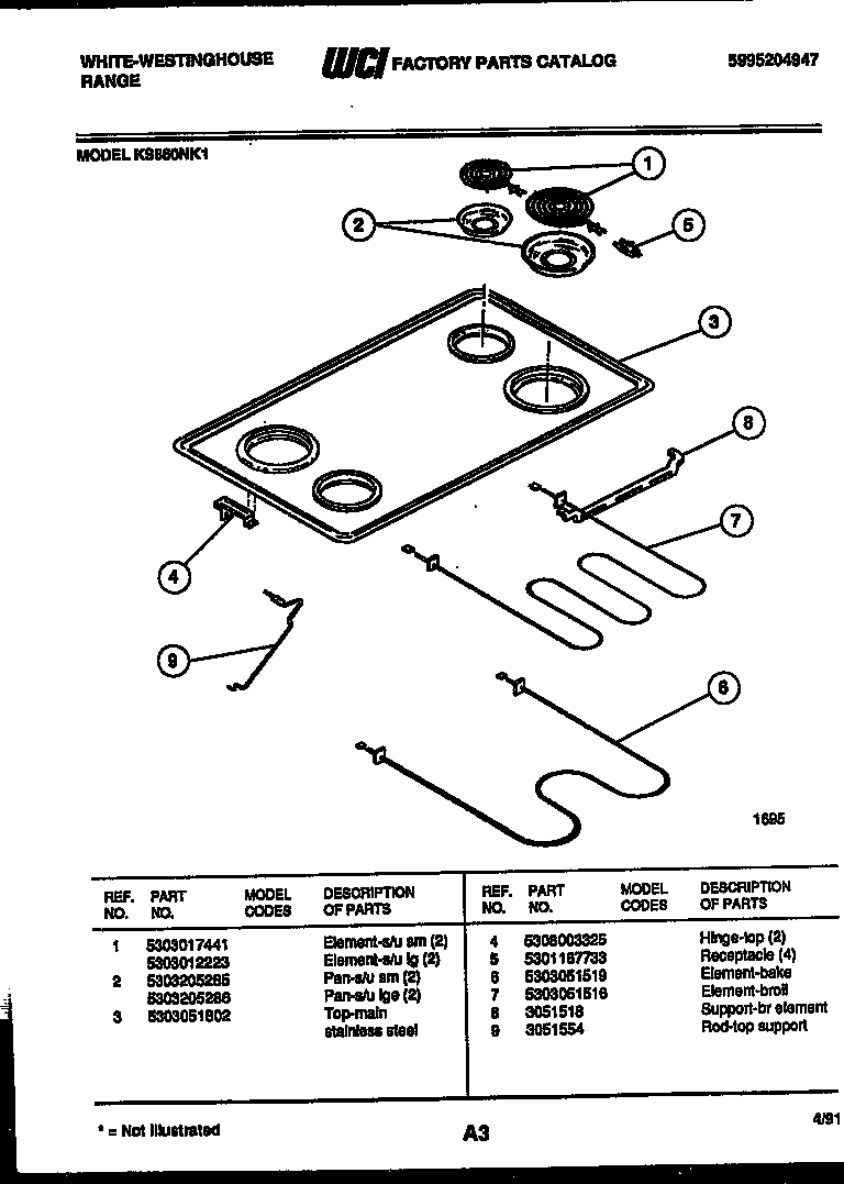 Cooktop and broiler parts