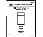 White-Westinghouse PRT134PCH1 cover page diagram