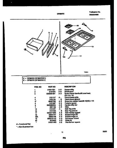 Drawer and cooktop parts