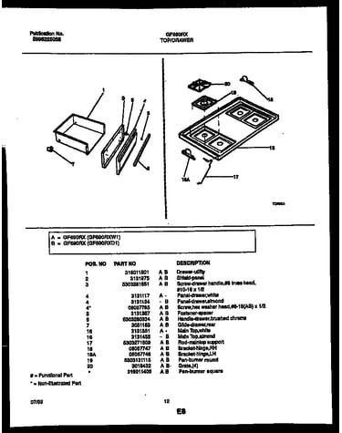 Cooktop and drawer parts