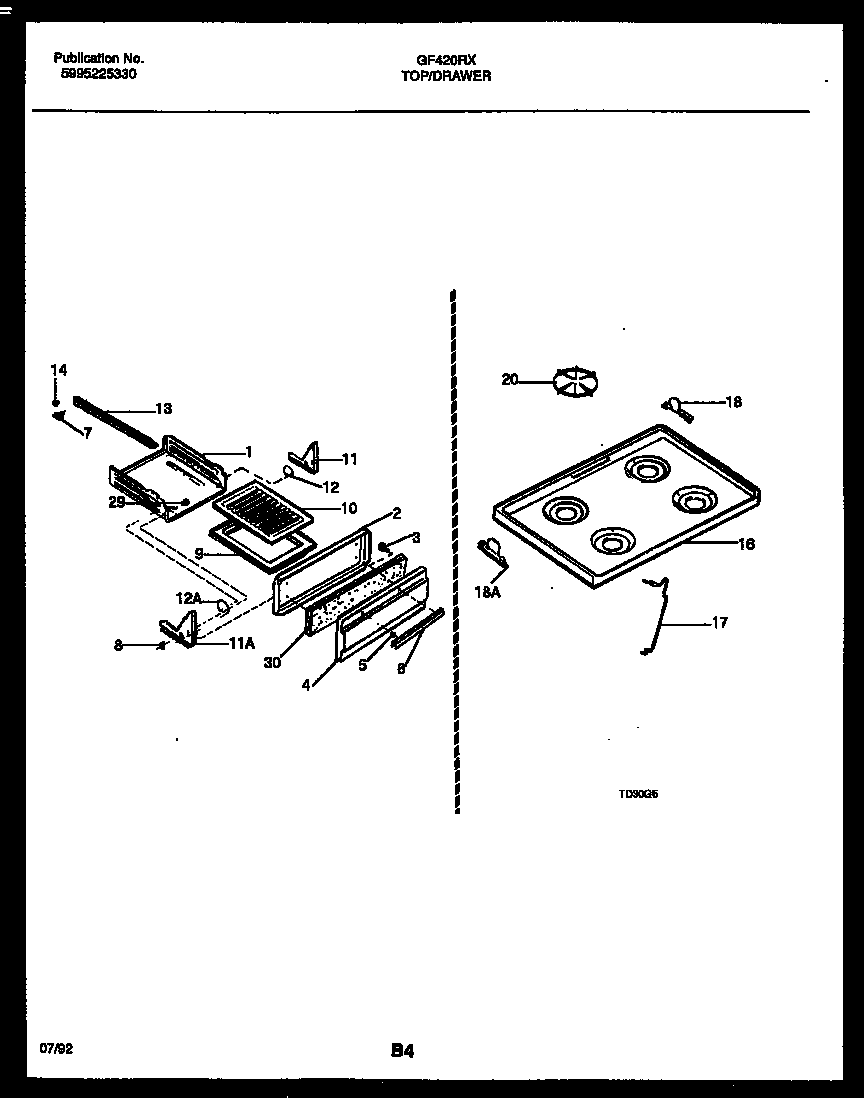 Cooktop and broiler drawer parts