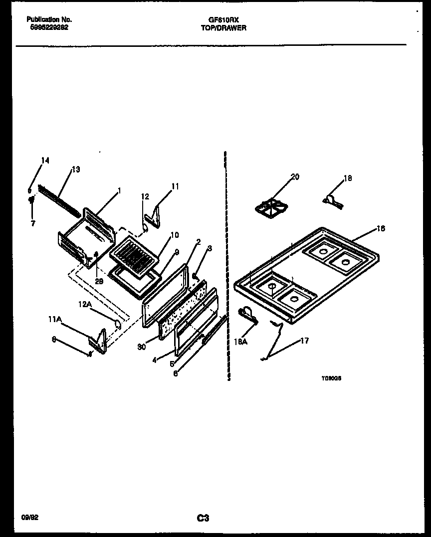 Cooktop and broiler drawer parts