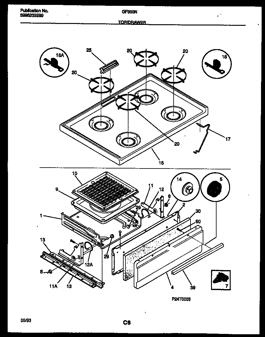 Cooktop and broiler drawer parts