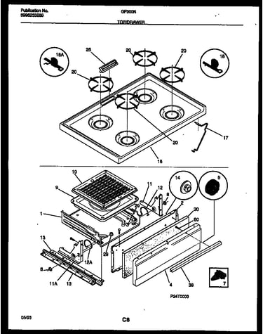 Cooktop and broiler drawer parts