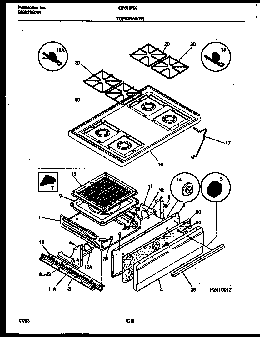 Cooktop and broiler drawer parts