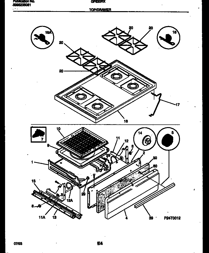 Cooktop and broiler drawer parts