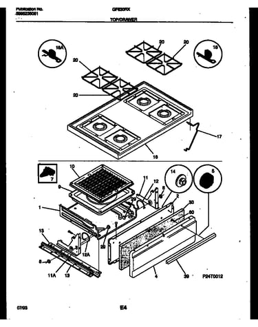 Cooktop and broiler drawer parts