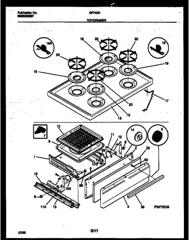 Cooktop and broiler drawer parts