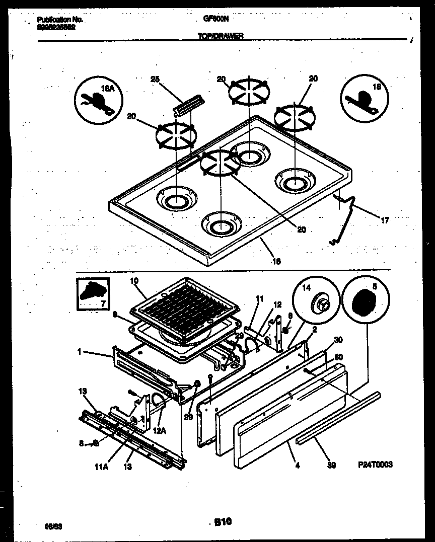 Cooktop and broiler drawer parts