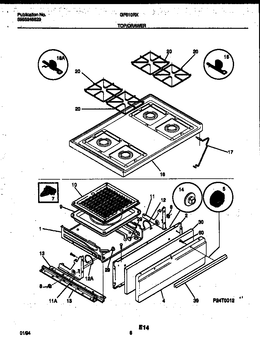 Cooktop and broiler drawer parts