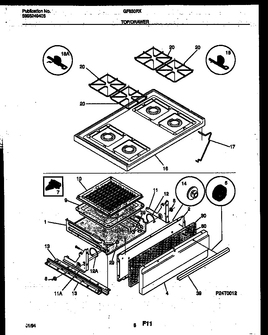 Cooktop and broiler drawer parts