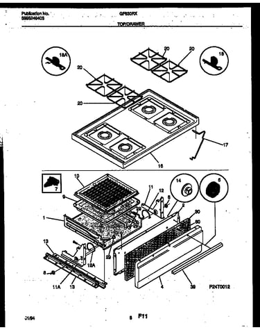Cooktop and broiler drawer parts