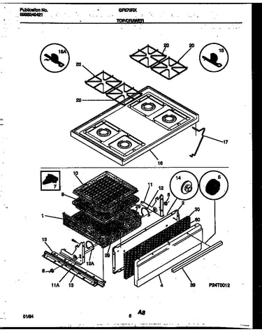 Cooktop and broiler drawer parts