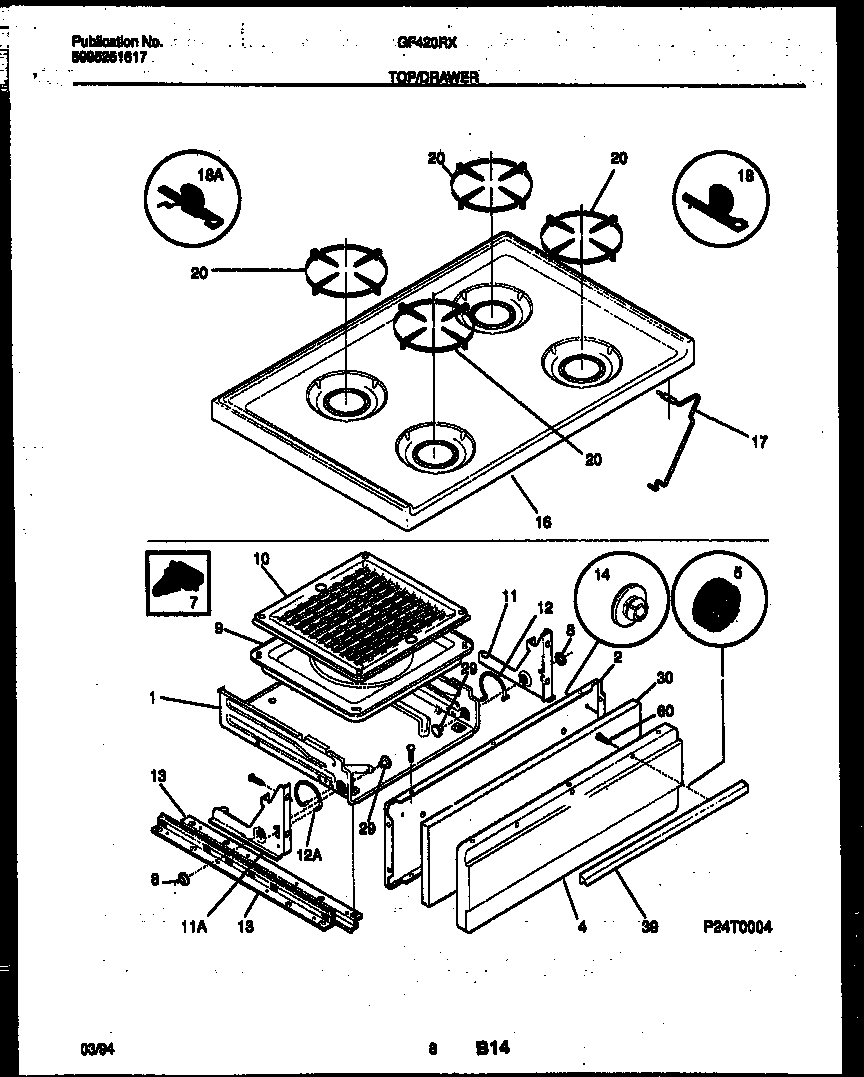 Cooktop and broiler drawer parts