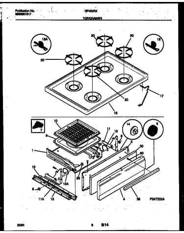 Cooktop and broiler drawer parts