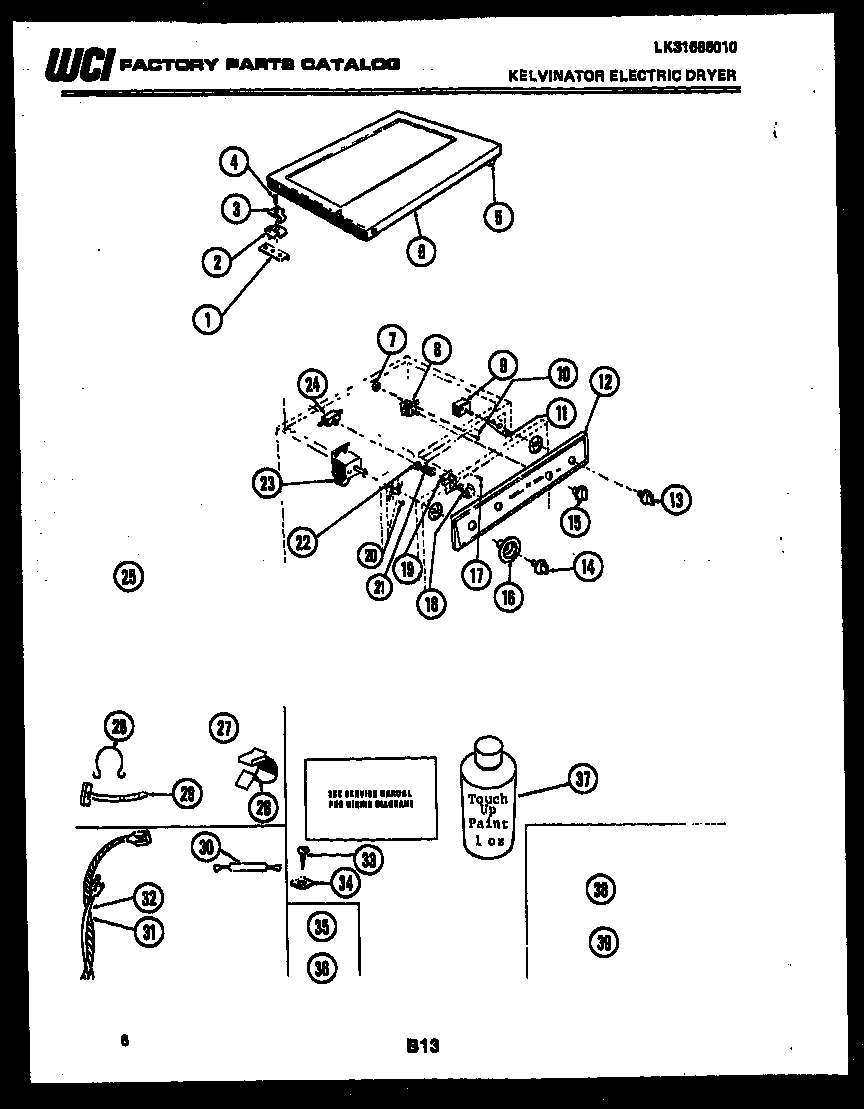Top, controls and miscellaneous parts