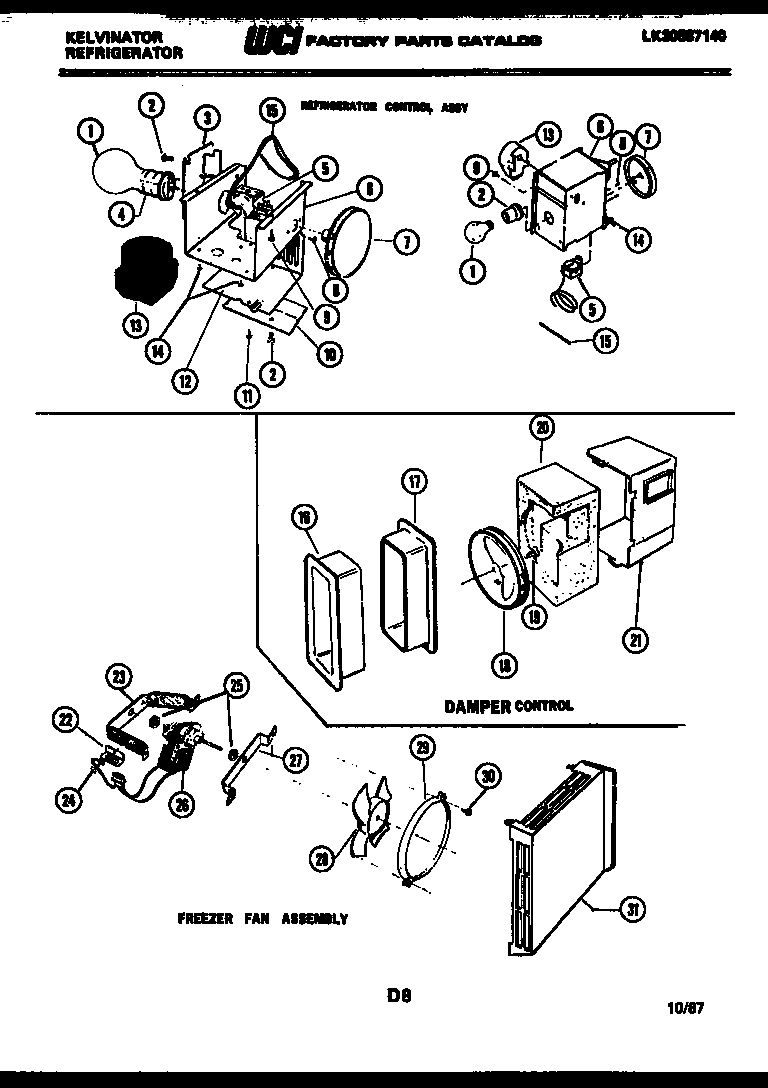 Refrigerator control assembly, damper control assembly and f