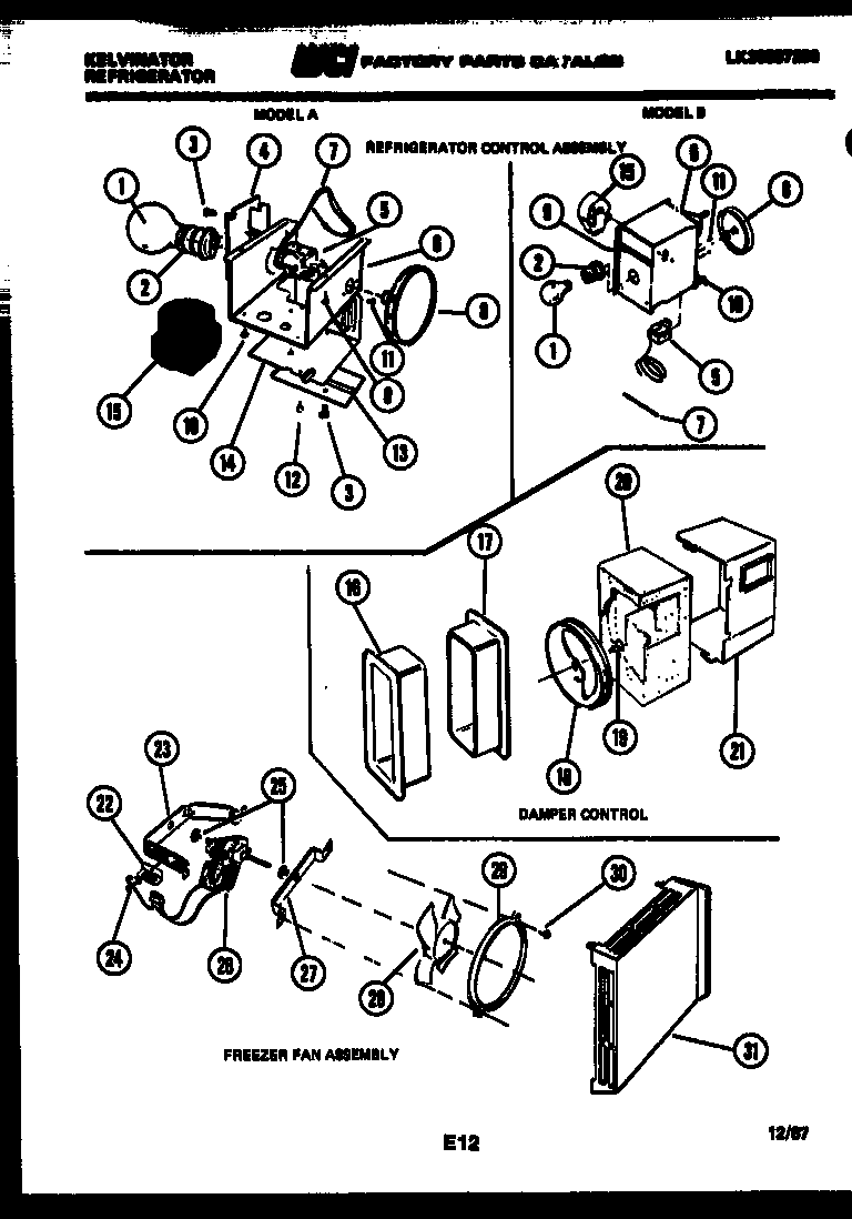 Refrigerator control assembly, damper control assembly and f