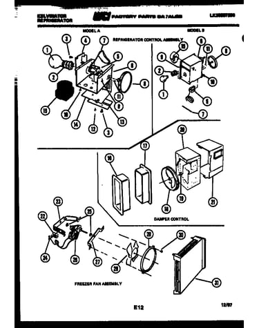 Refrigerator control assembly, damper control assembly and f