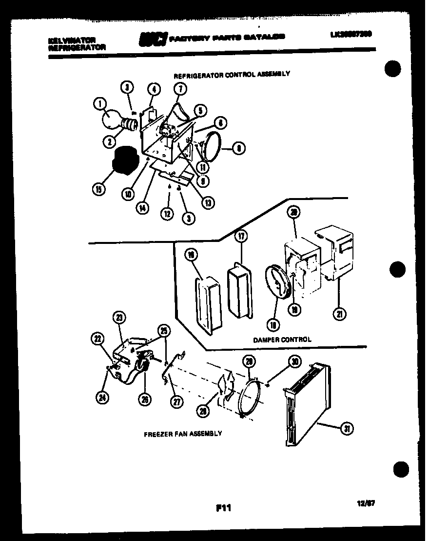 Refrigerator control assembly, damper control assembly and f